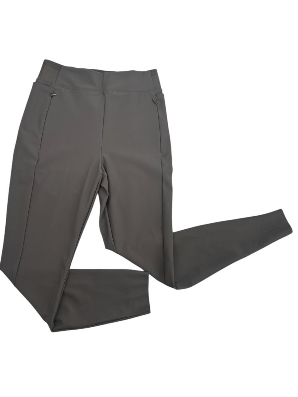 Athleta Stellar Tight Pants 4 Gray High Rise Slim Ankle Zip Pintuck Pocket NWOT